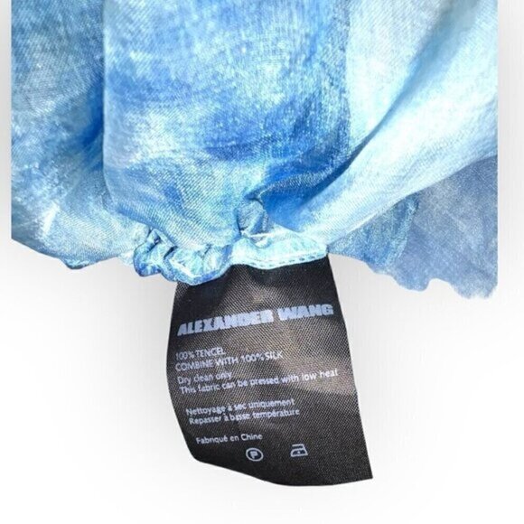 Alexander Wang blue tie dye 100% tencel silk mesh crewneck short sleeve top Med - Picture 3 of 5